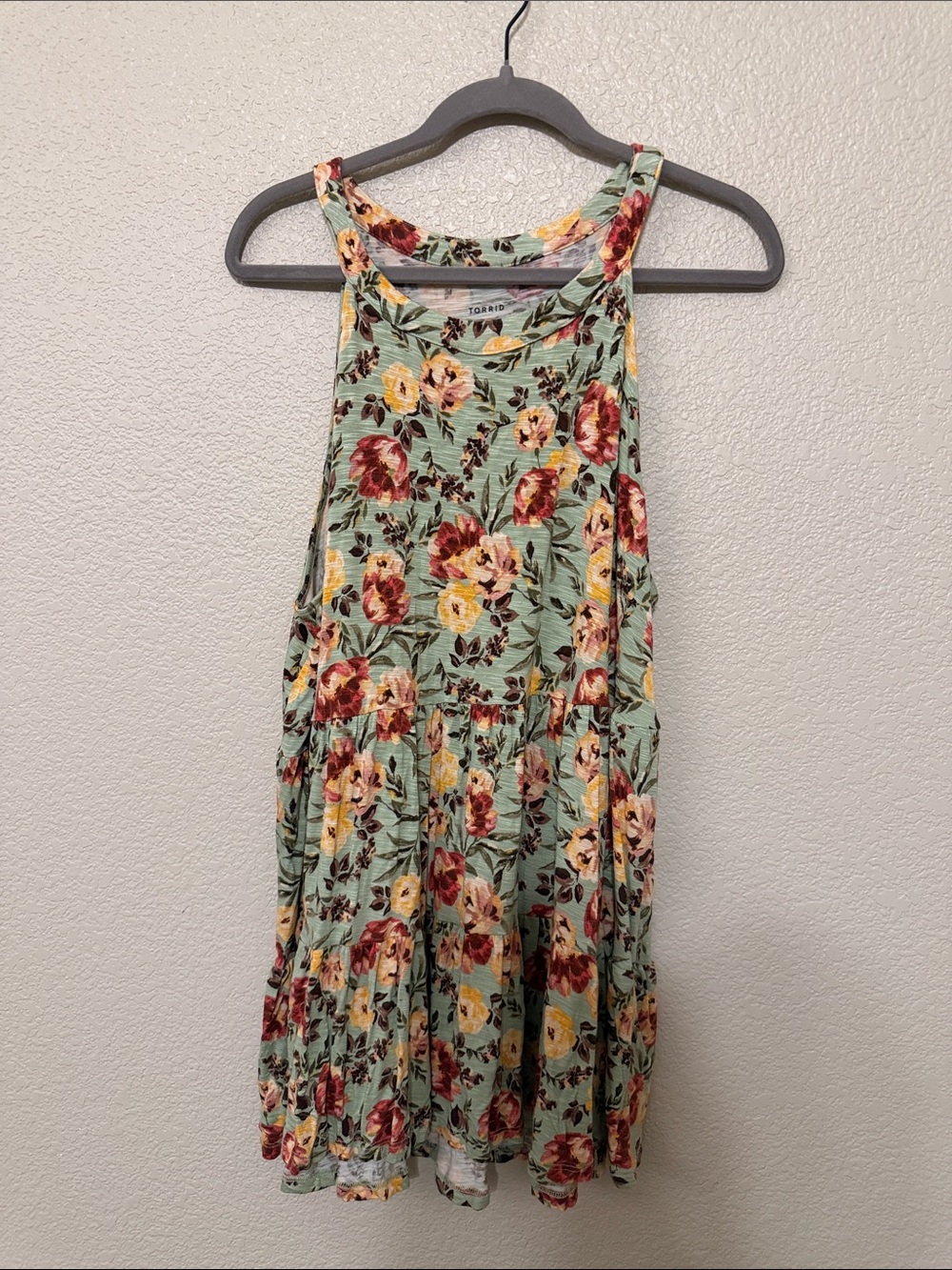 torrid Sage Green Floral Tank with Pink & Yellow Blooms